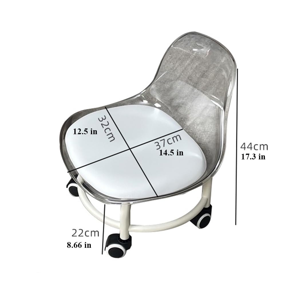 Low Rolling Transparent Stool with Wheel and Acrylic Backrest D676969