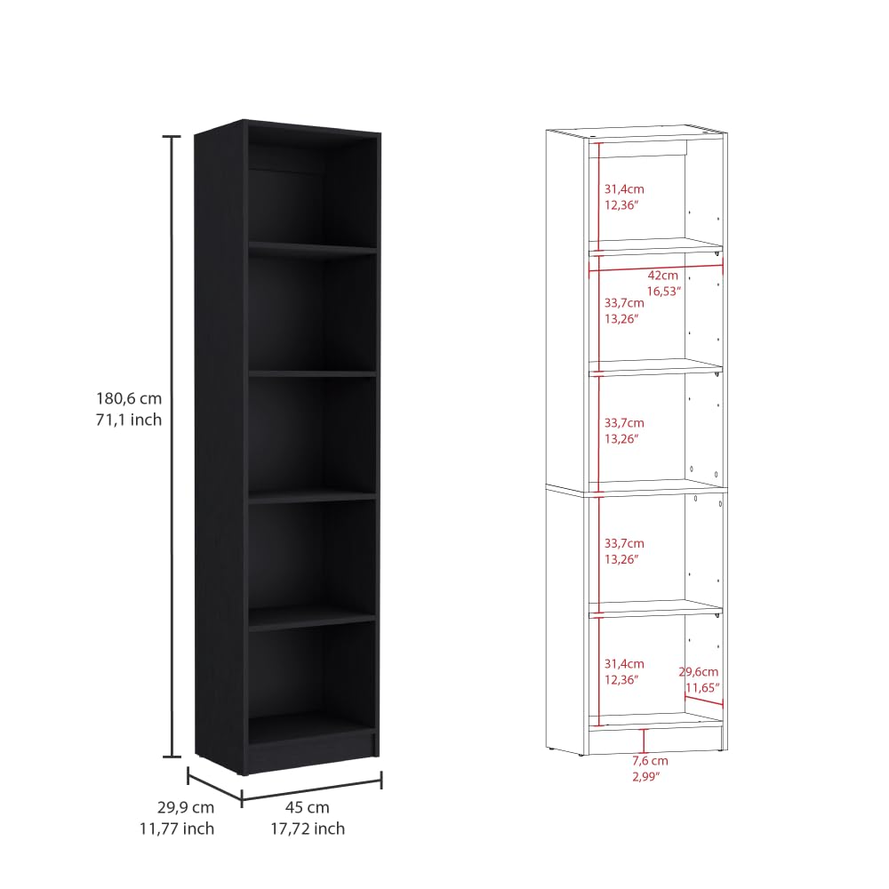 5 Tier Black Bookshelf E195
