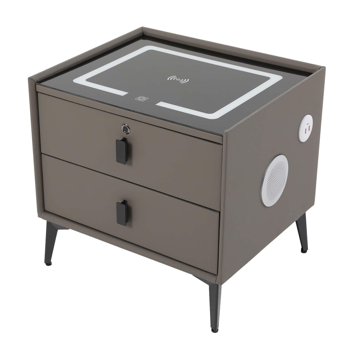Dark Grey Smart Nightstand with Wireless Charging and LED Lights Y561853