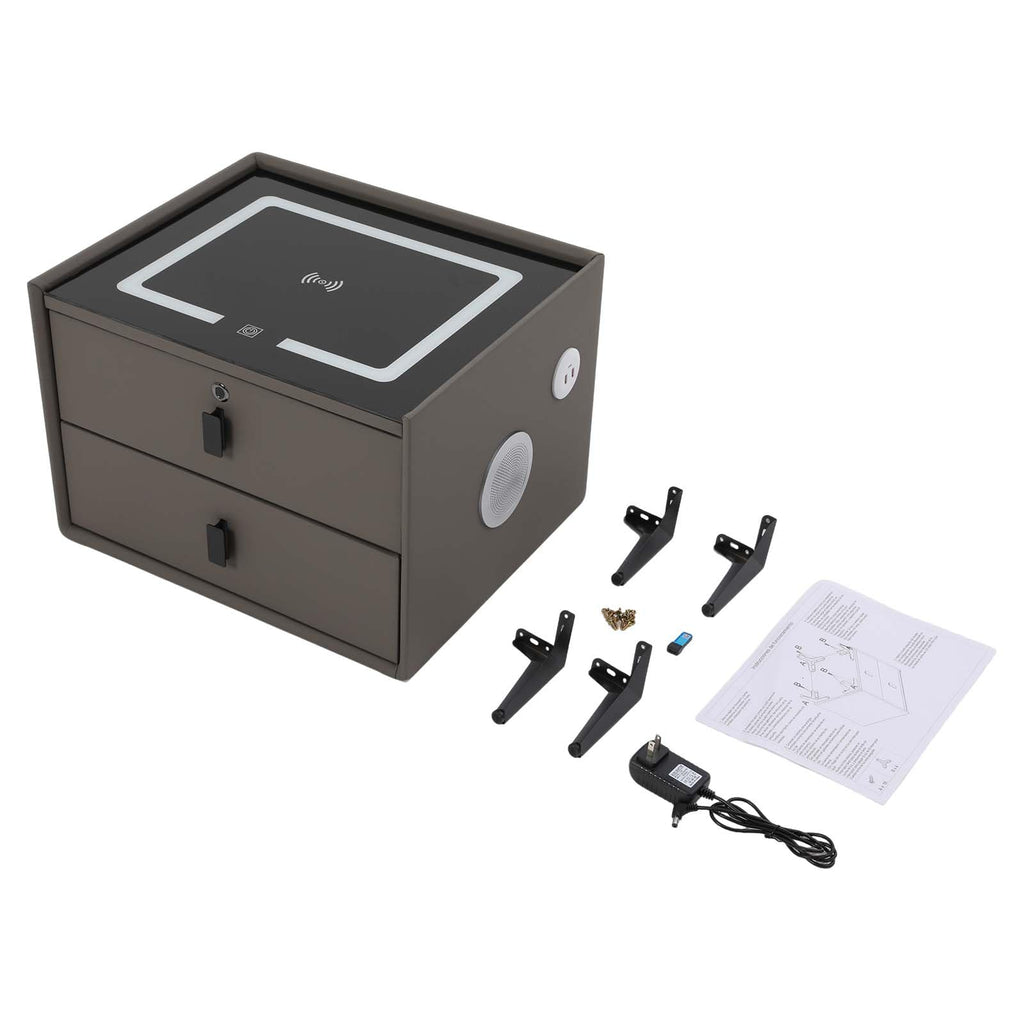 Dark Grey Smart Nightstand with Wireless Charging and LED Lights Y561853