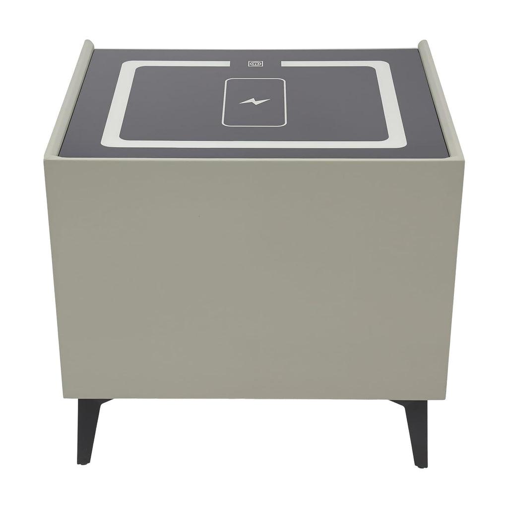 Light Gray Solid Wood Nightstand with Charging Station and 2 Drawers P5232