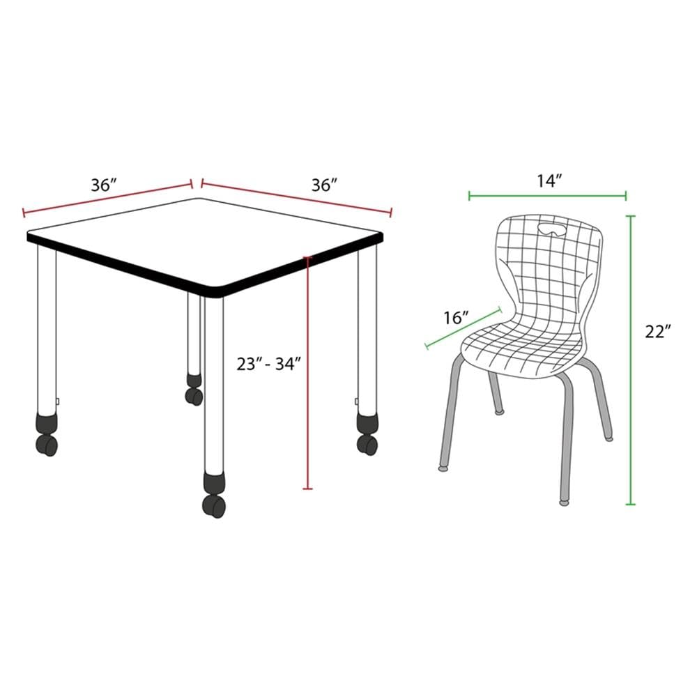 36" Square Mobile Table with 4 Stack Chairs X55240