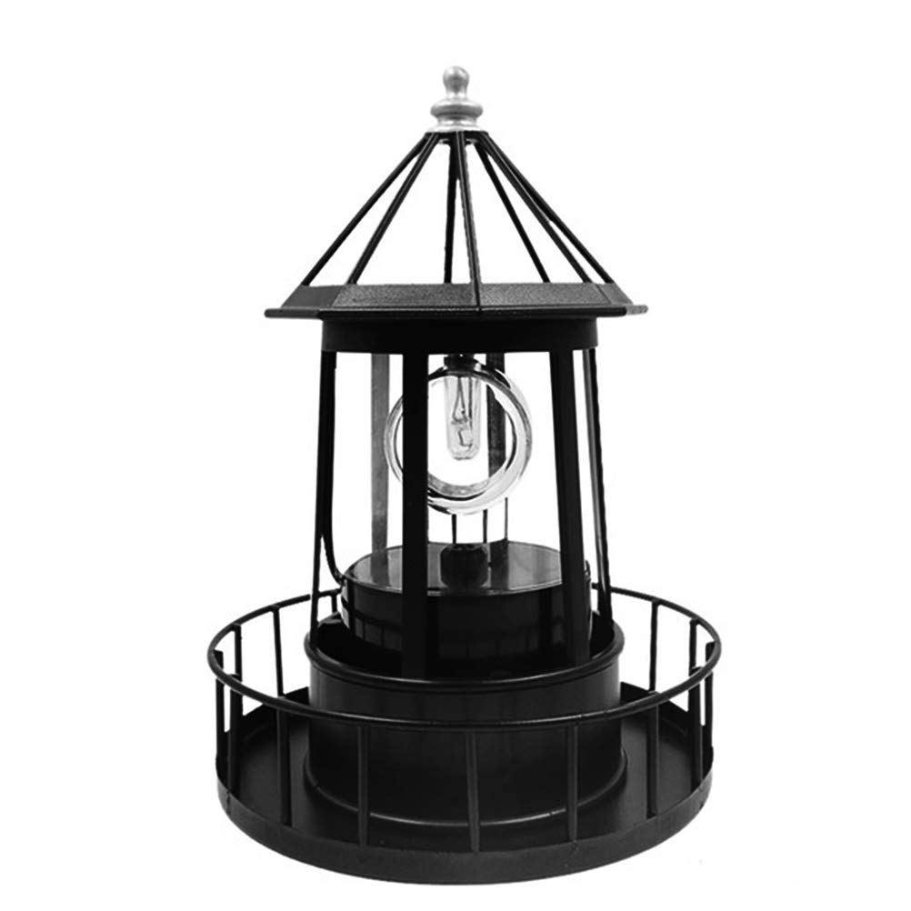 Solar Powered Rotating Lighthouse Light Black J36949