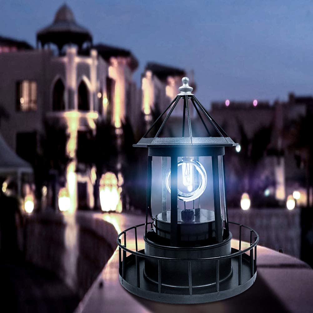 Solar Powered Rotating Lighthouse Light Black J36949