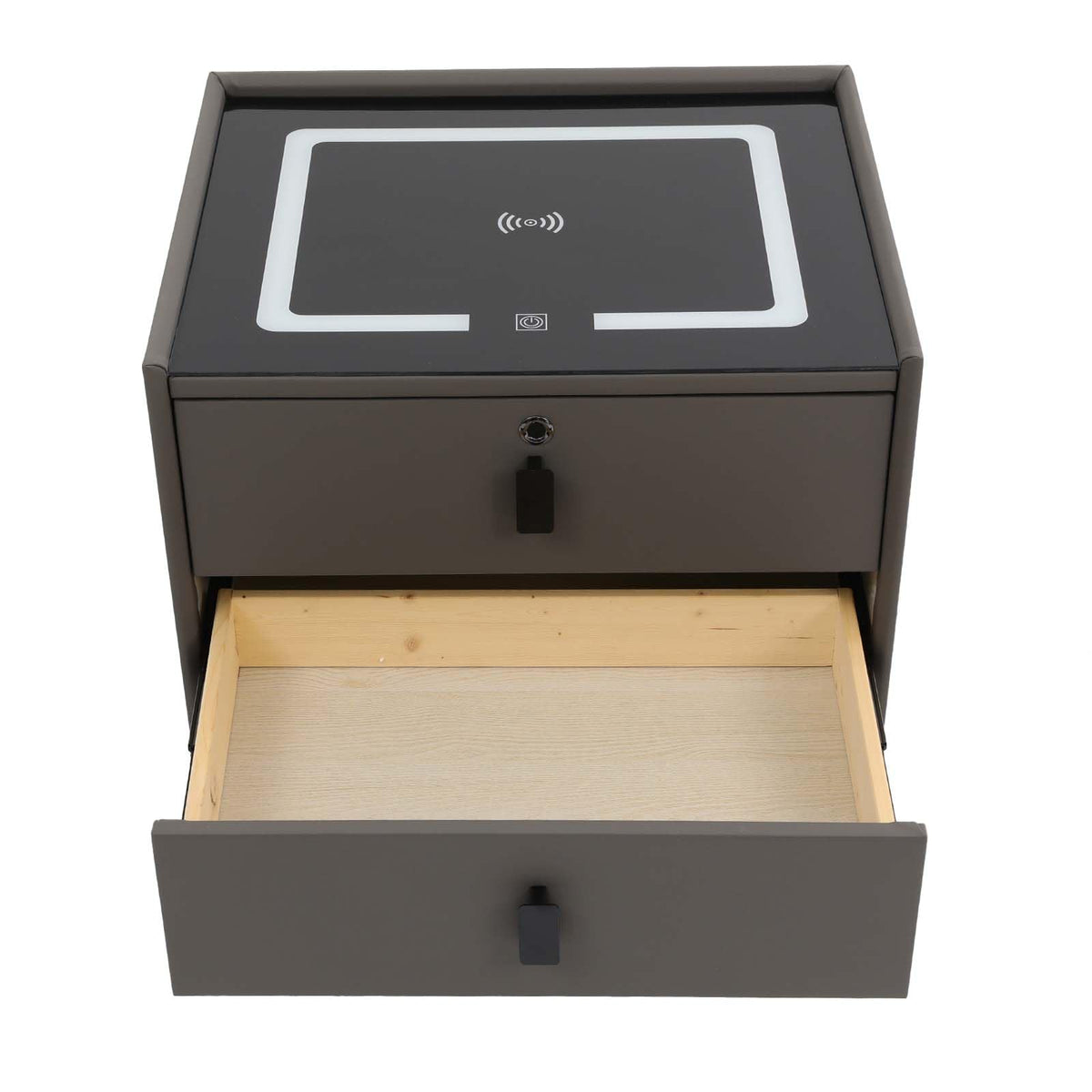 Dark Grey Smart Nightstand with Wireless Charging and LED Lights Y561853