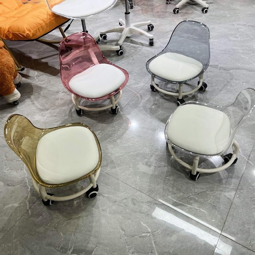Low Rolling Transparent Stool with Wheel and Acrylic Backrest D676969