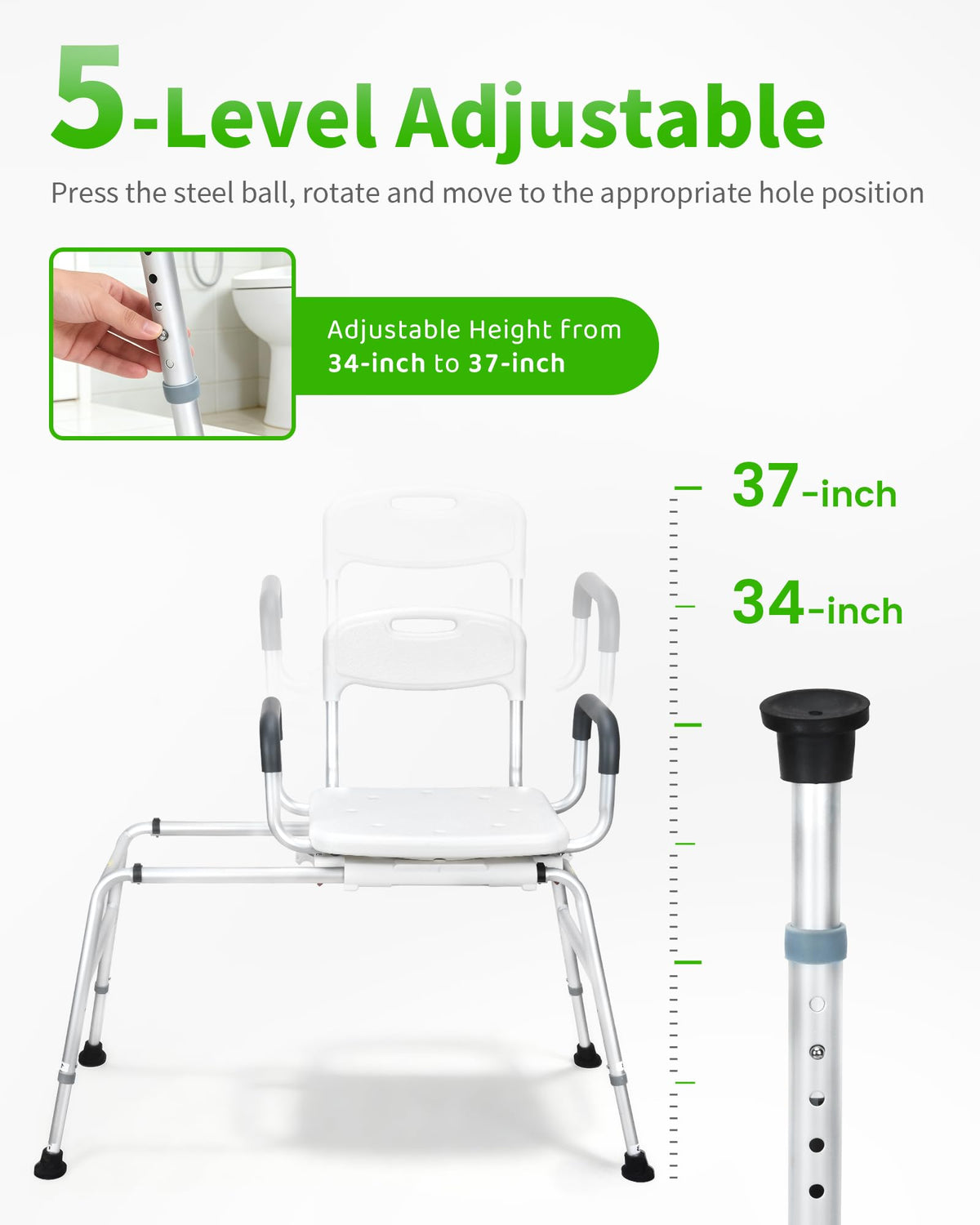 Heavy Duty Sliding Shower Chair with 360⁰ Swivel Seat D386673