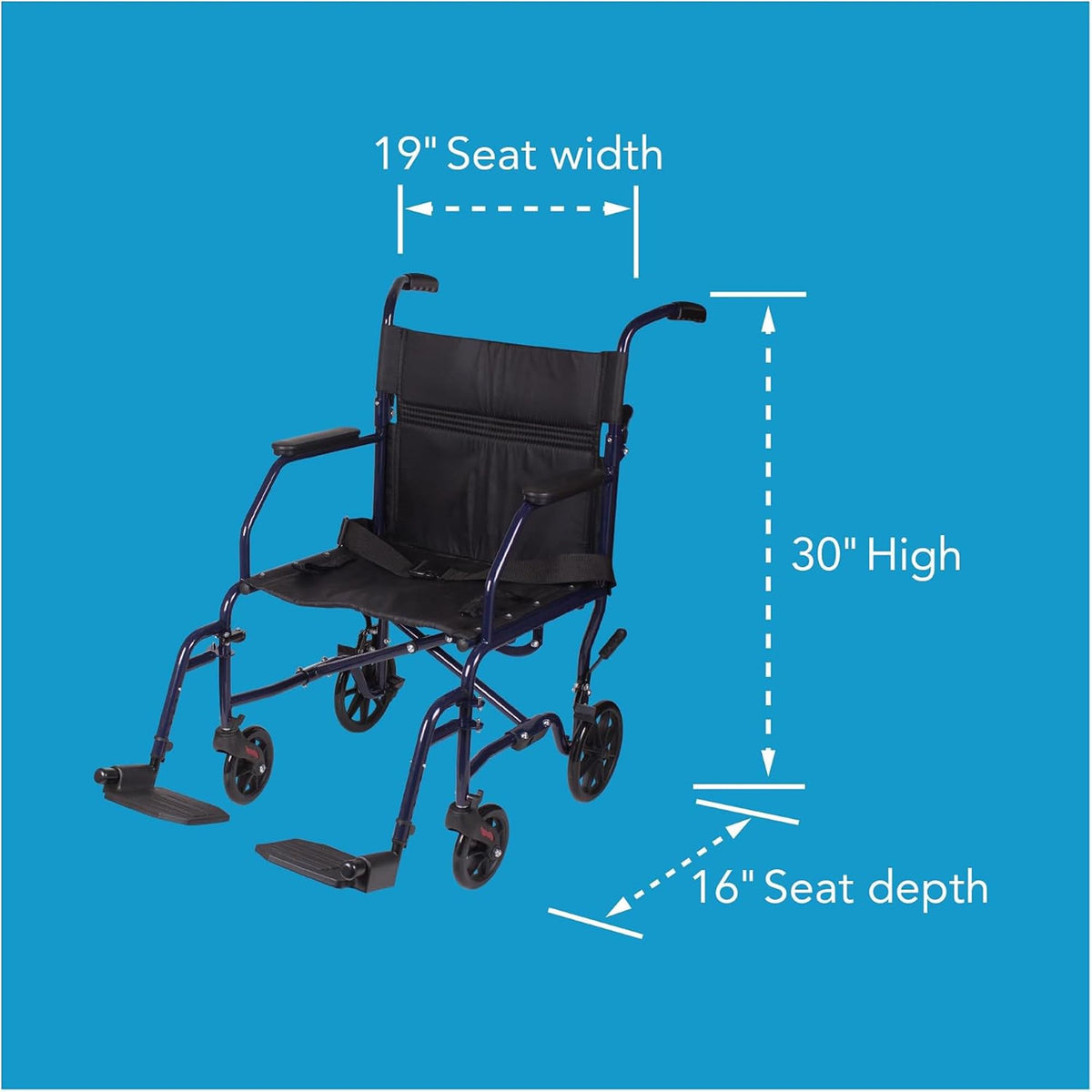 Folding Transport Wheelchair with 19 inch Seat J219
