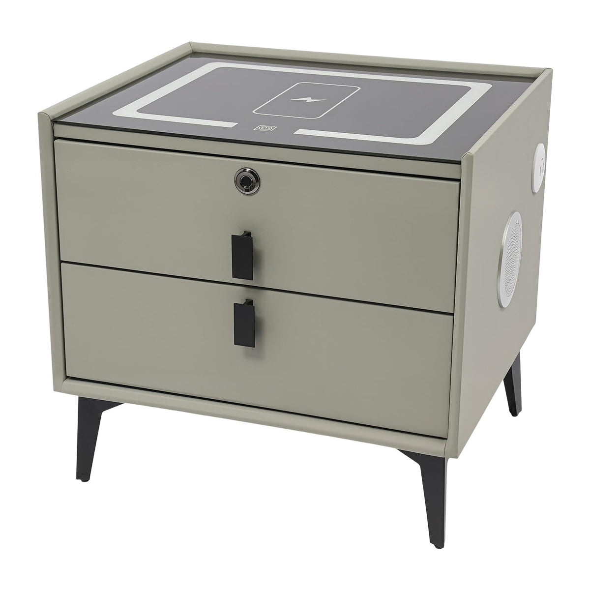 Light Gray Solid Wood Nightstand with Charging Station and 2 Drawers P5232