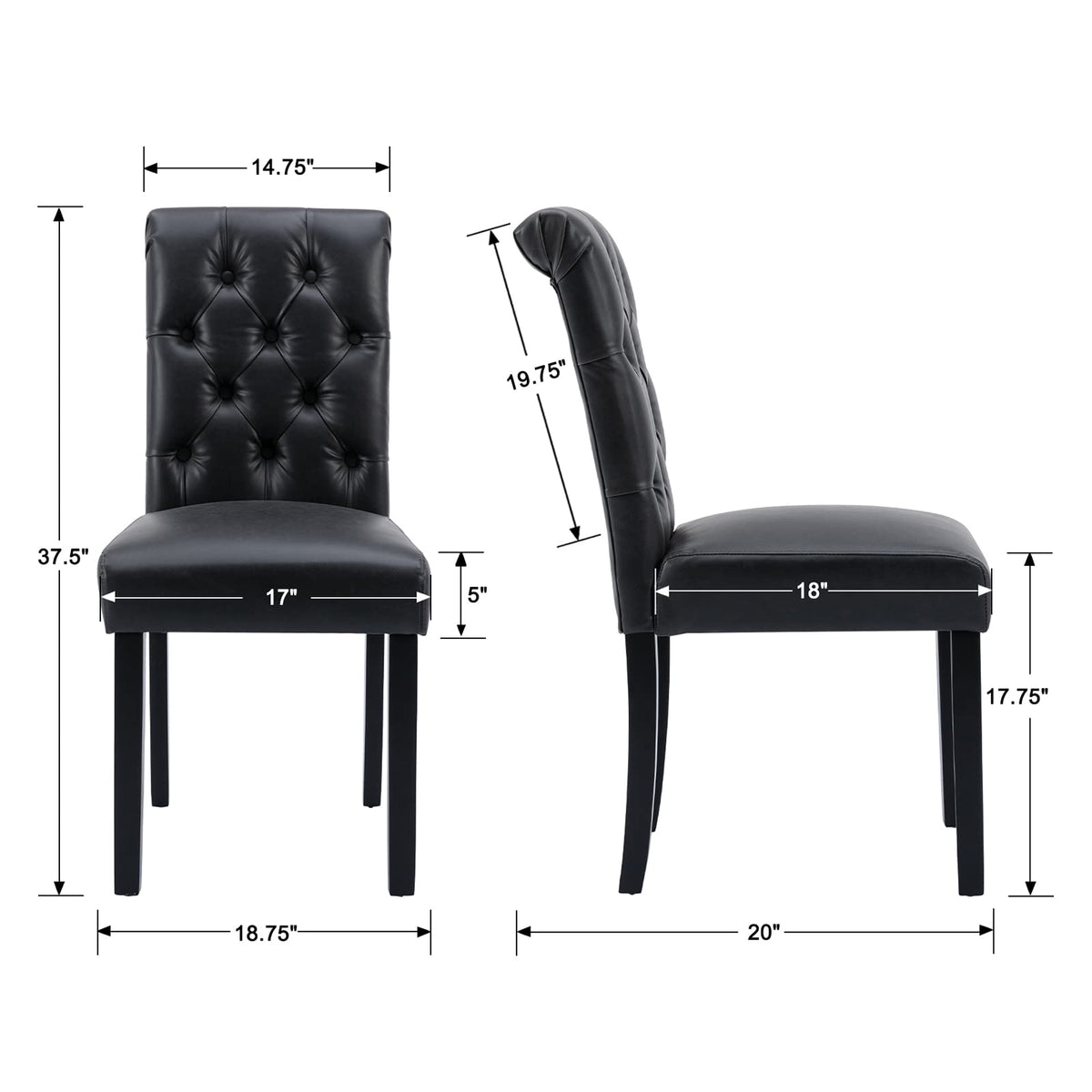 Black PU Leather Upholstered Dining Chairs Set of 4 Q404