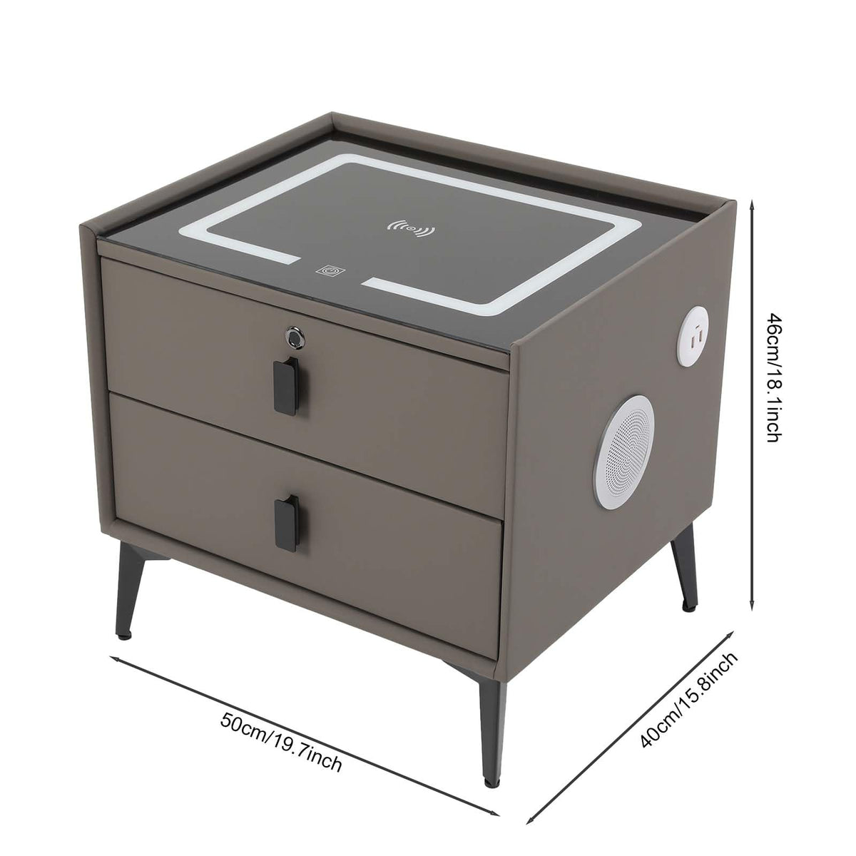Dark Grey Smart Nightstand with Wireless Charging and LED Lights Y561853