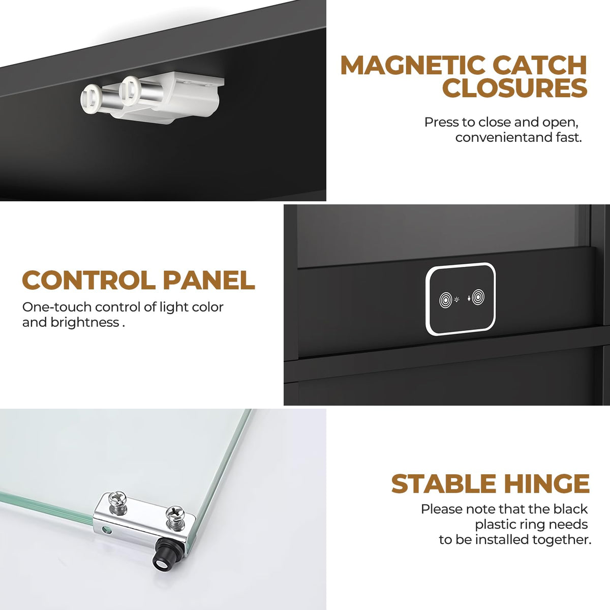 Black 4-Tier Display Cabinet with Glass Doors T950366
