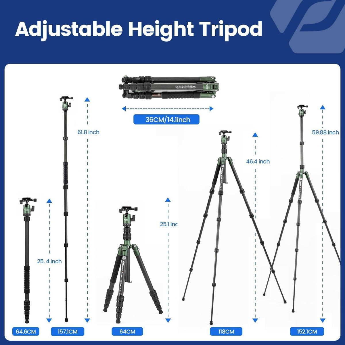 60" Carbon Fiber Camera Tripod with Ball Head and Monopod X9922