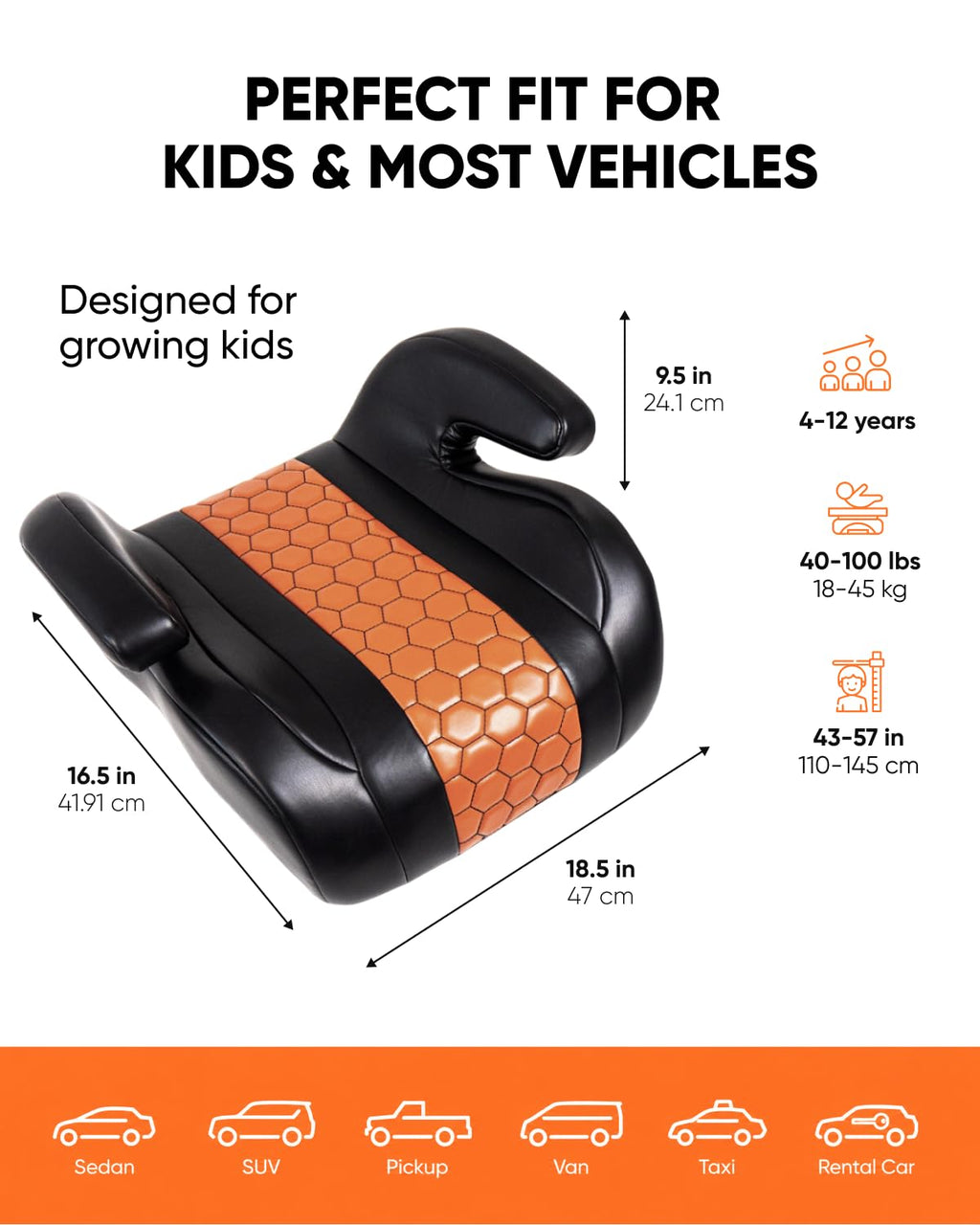 Backless Booster Car Seat with Latch Connectors, 40-100 lbs, Black-Brown T1551
