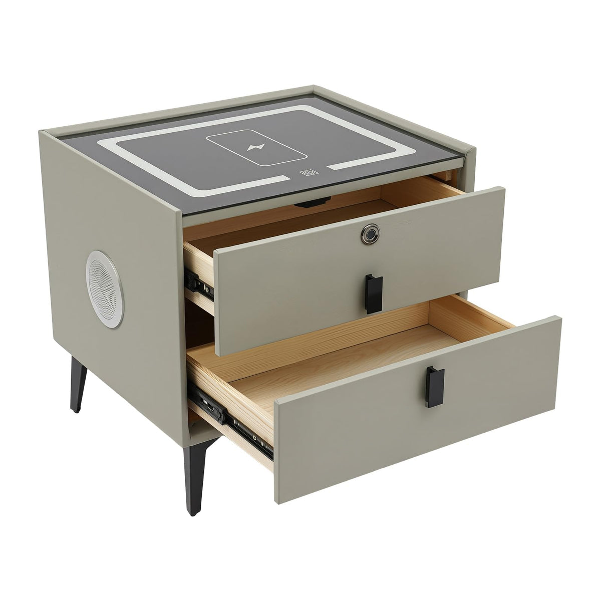 Light Gray Solid Wood Nightstand with Charging Station and 2 Drawers P5232