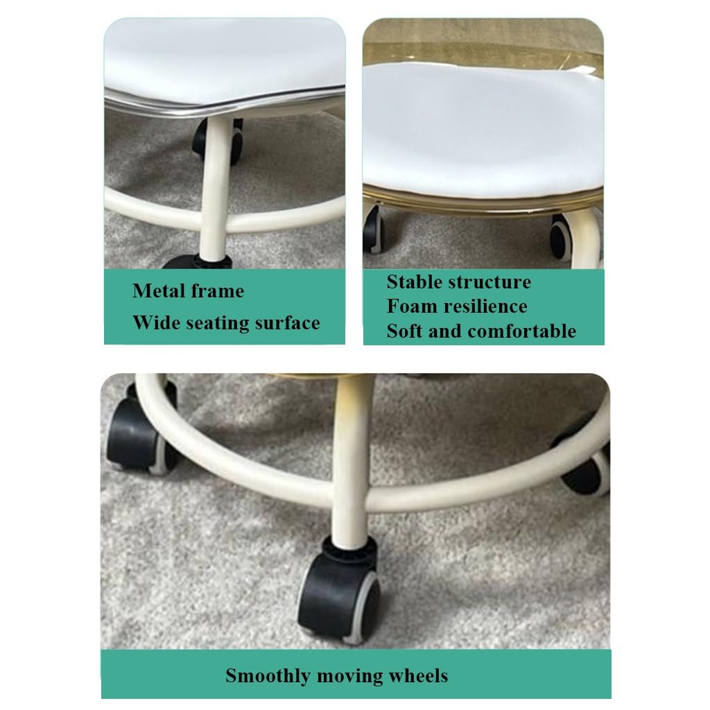 Low Rolling Transparent Stool with Wheel and Acrylic Backrest D676969