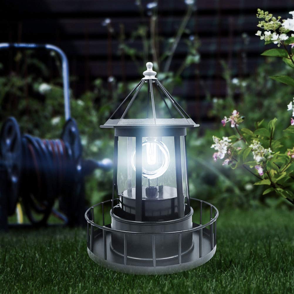 Solar Powered Rotating Lighthouse Light Black J36949