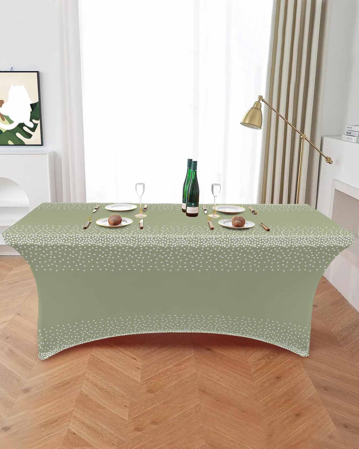 White Speckles Grain Spandex Fitted Table Cover G98619
