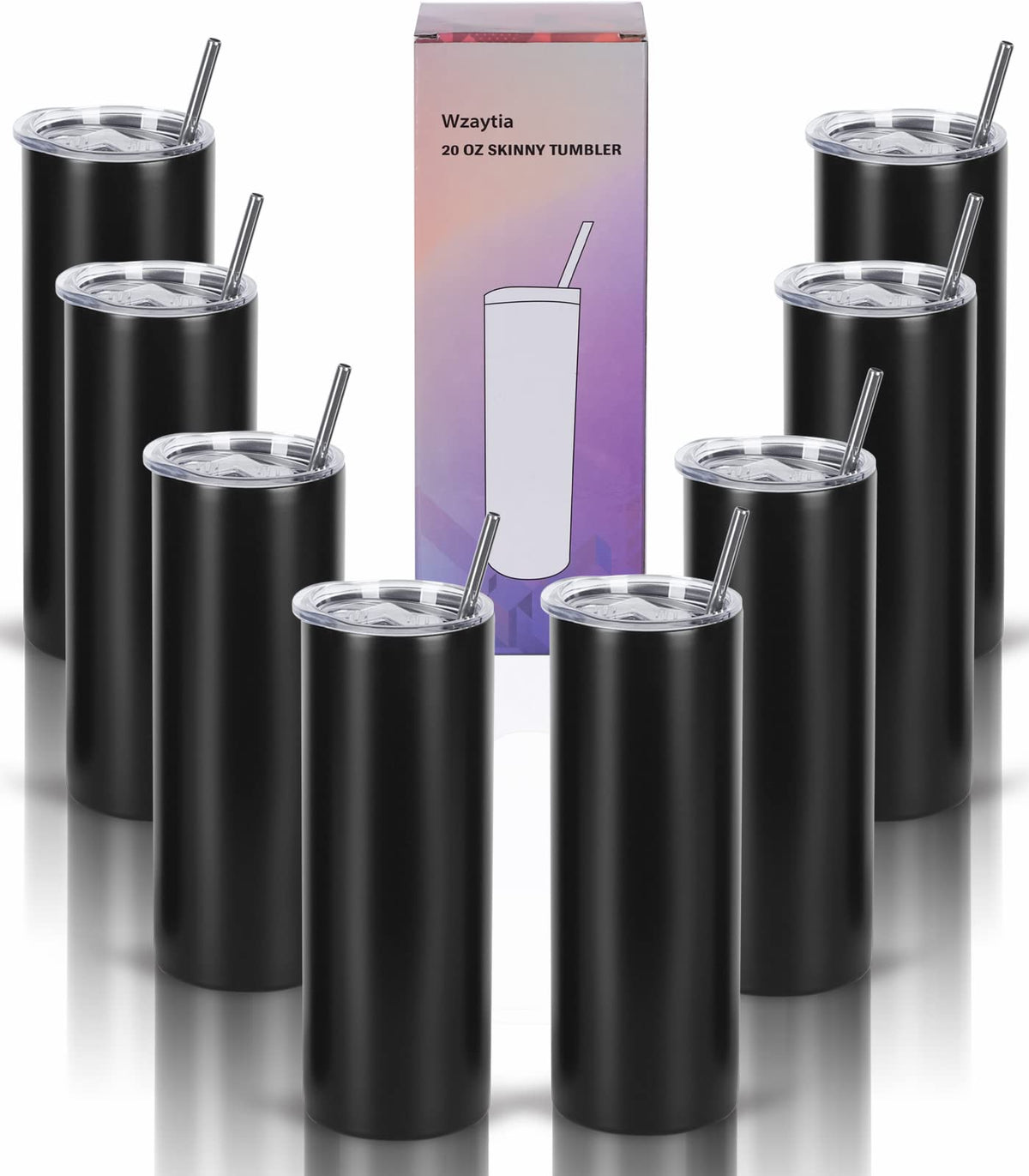 20 Oz Stainless Steel Insulated Tumbler Set, 8 Pack, Black X414