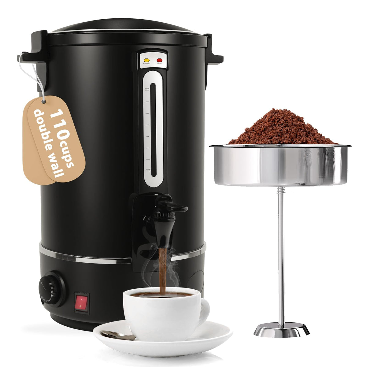 110 Cups Black Stainless Steel Commercial Coffee Urn U605