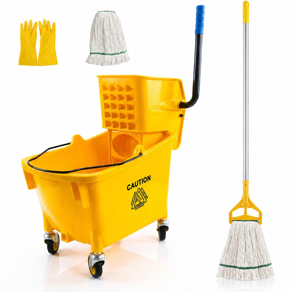 35 Quart Mop Bucket with Side Press Wringer on Wheels L1609