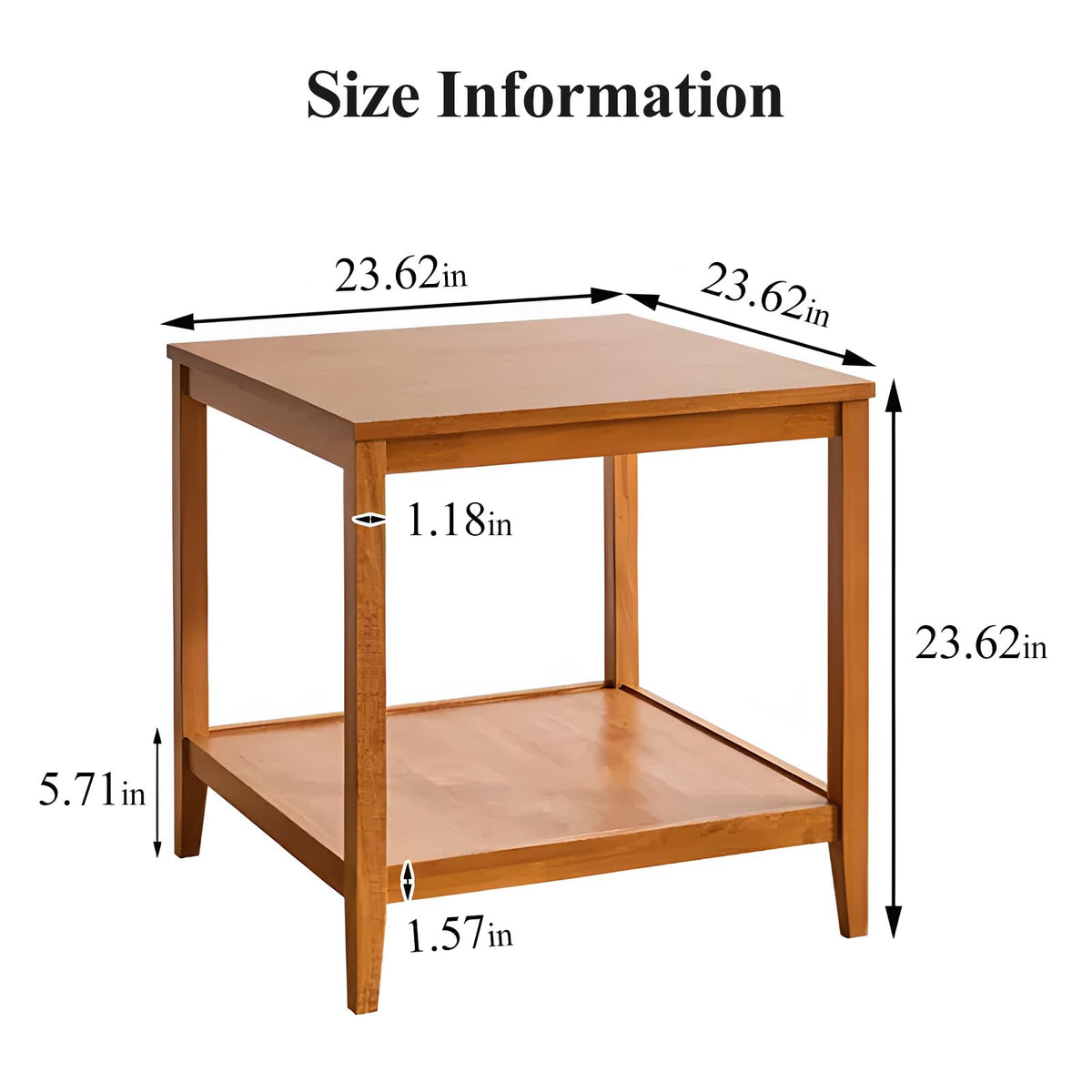 Solid Wood Square Side Table with Storage Shelf I6133