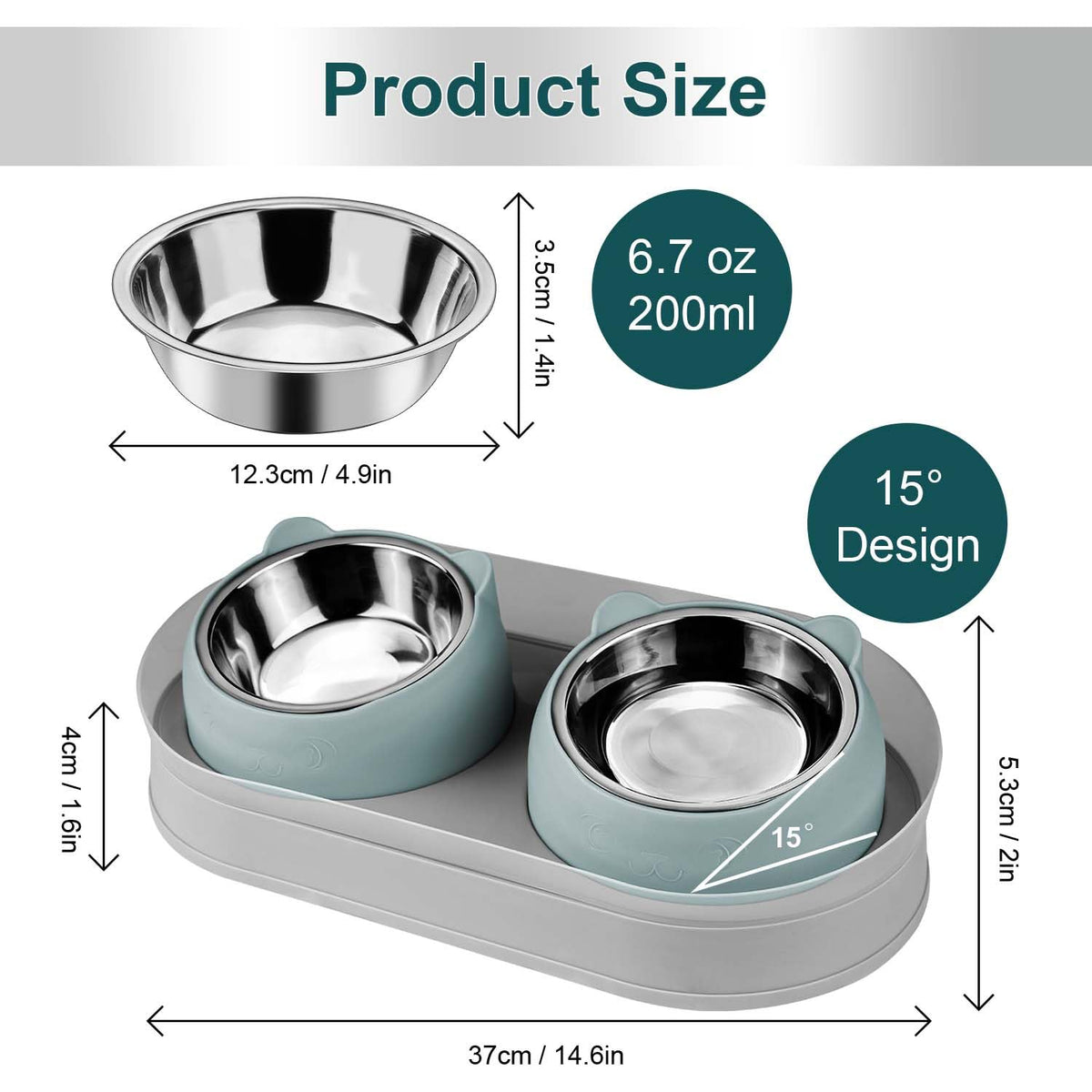 Tilted Stainless Steel Cat Food and Water Bowl Set F21432