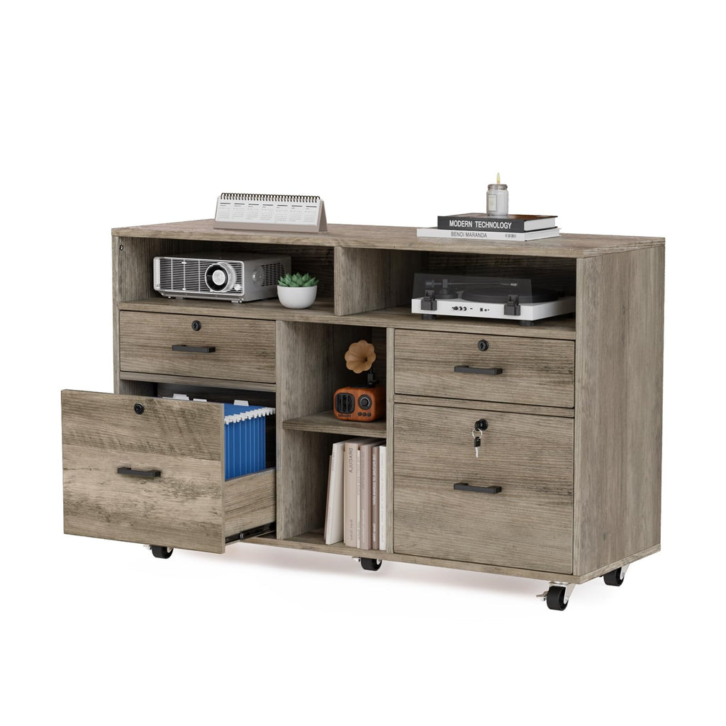 Rustic Grey 4 Drawer File Cabinet with Lock W170