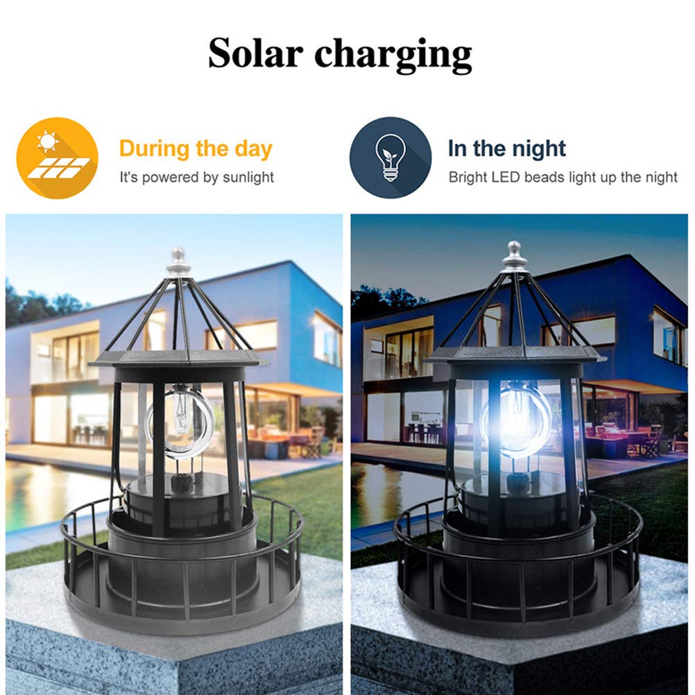 Solar Powered Rotating Lighthouse Light Black J36949