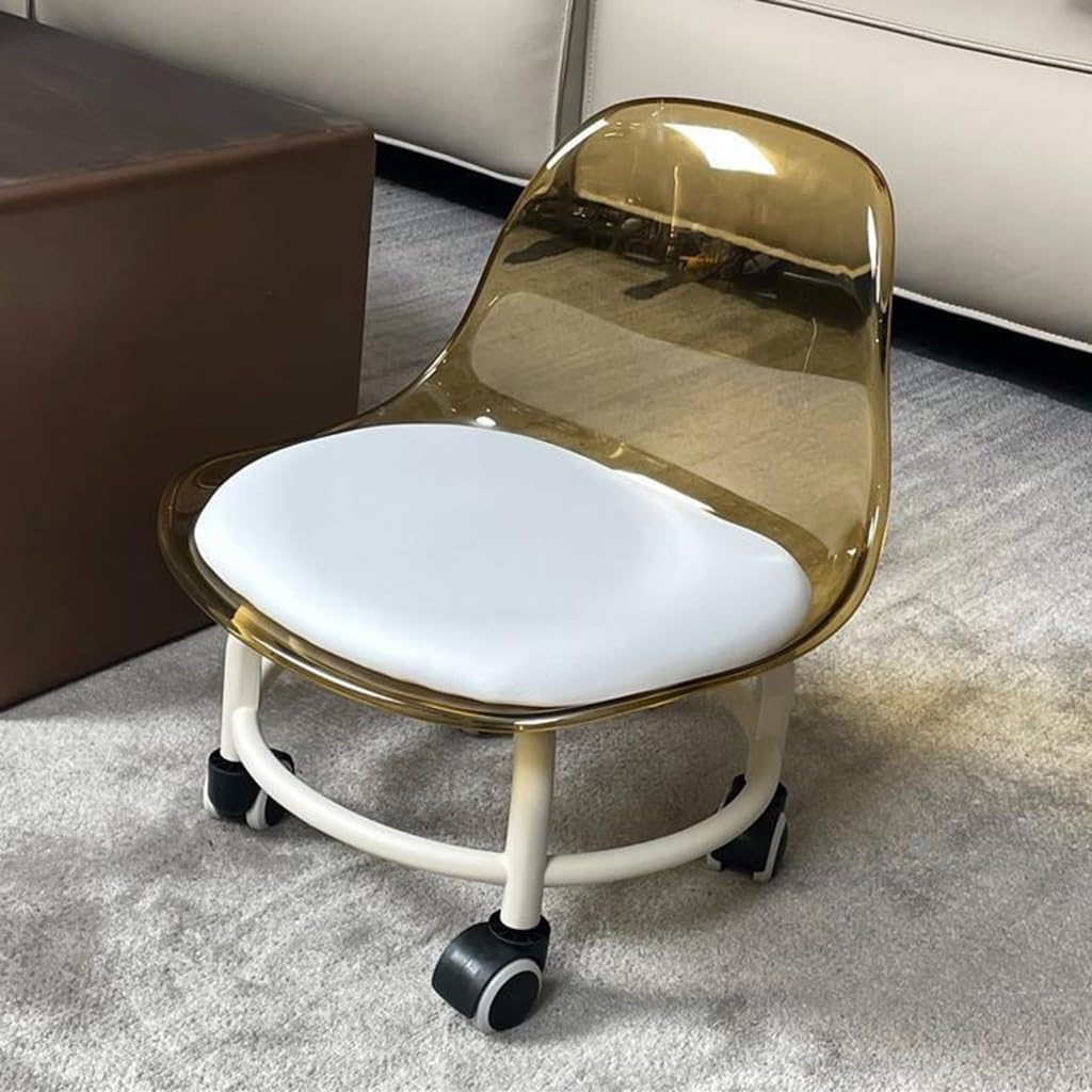 Low Rolling Transparent Stool with Wheel and Acrylic Backrest D676969