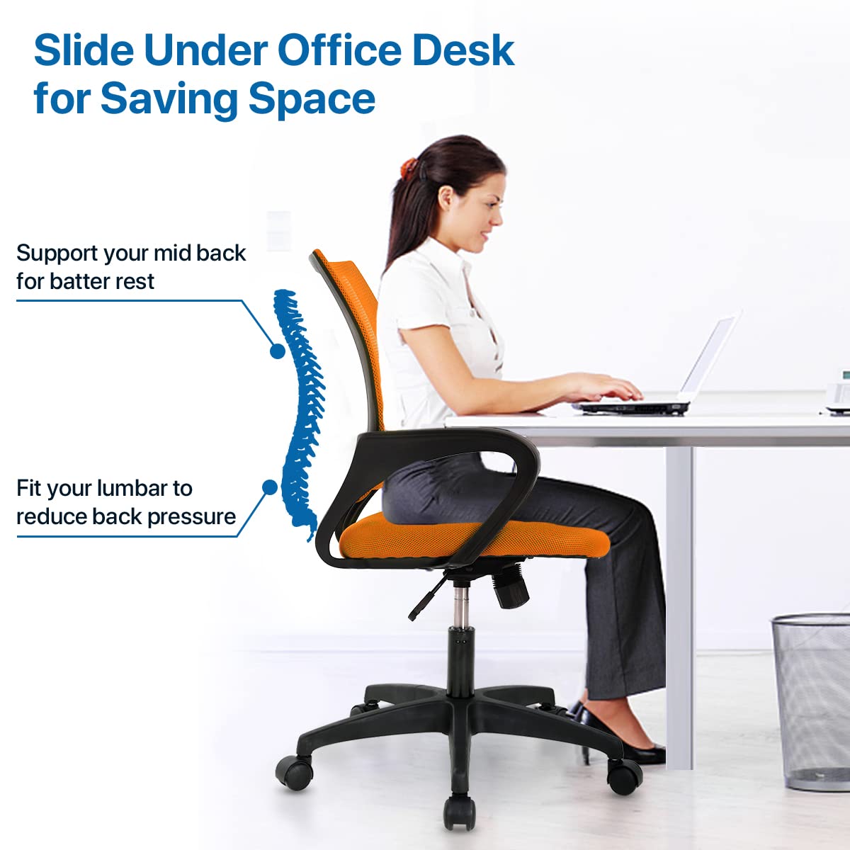 Orange Ergonomic Mid Back Mesh Office Chair P501