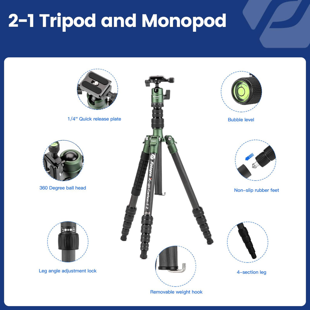 60" Carbon Fiber Camera Tripod with Ball Head and Monopod X9922