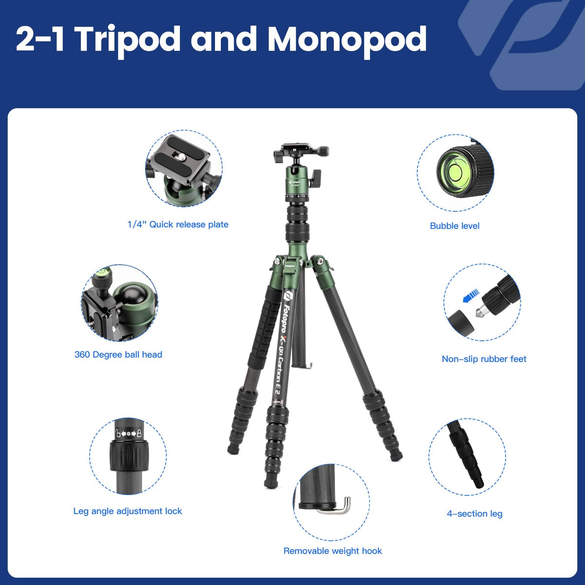 60" Carbon Fiber Camera Tripod with Ball Head and Monopod X9922