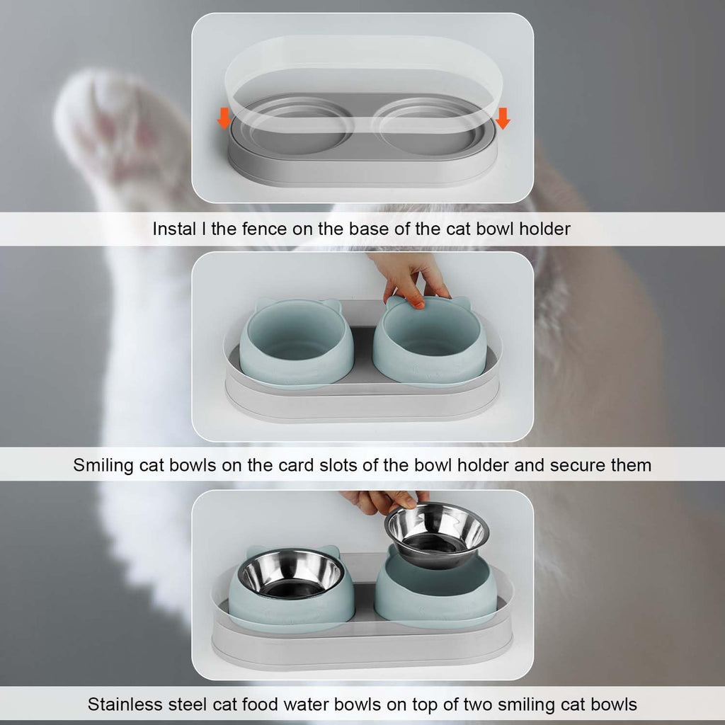 Tilted Stainless Steel Cat Food and Water Bowl Set F21432