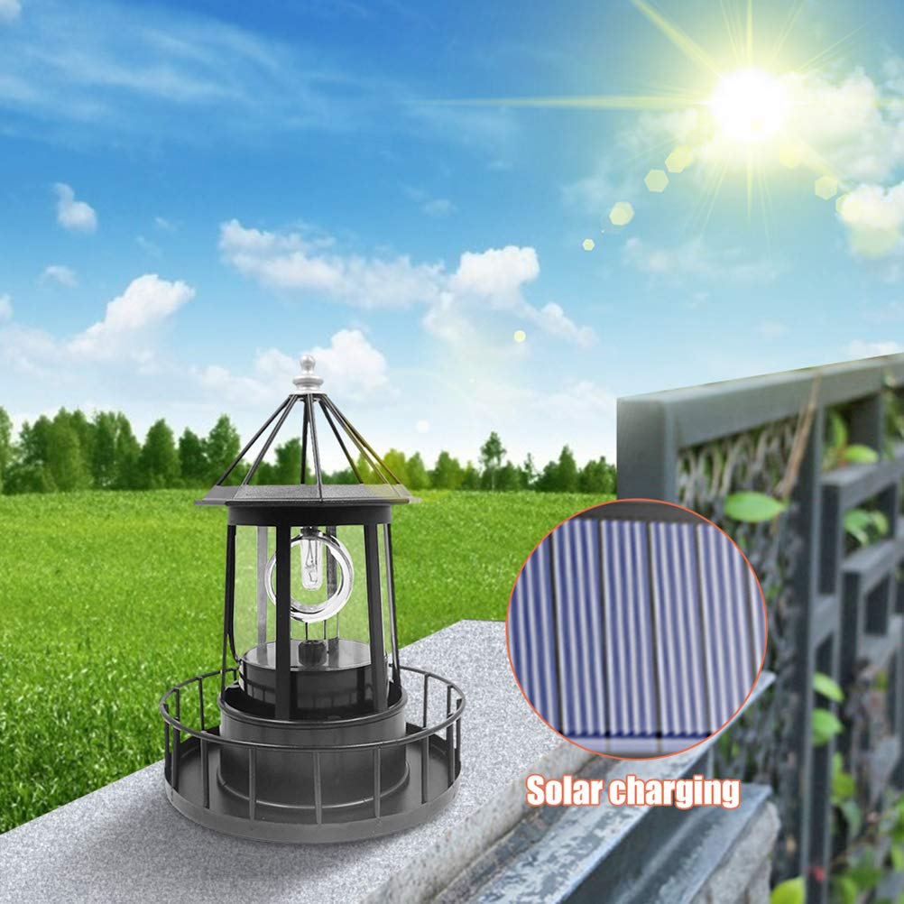 Solar Powered Rotating Lighthouse Light Black J36949