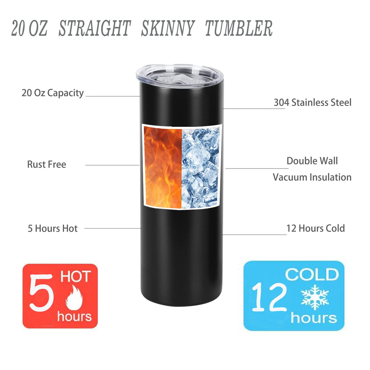 20 Oz Stainless Steel Insulated Tumbler Set, 8 Pack, Black X414