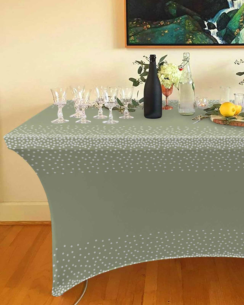 White Speckles Grain Spandex Fitted Table Cover G98619