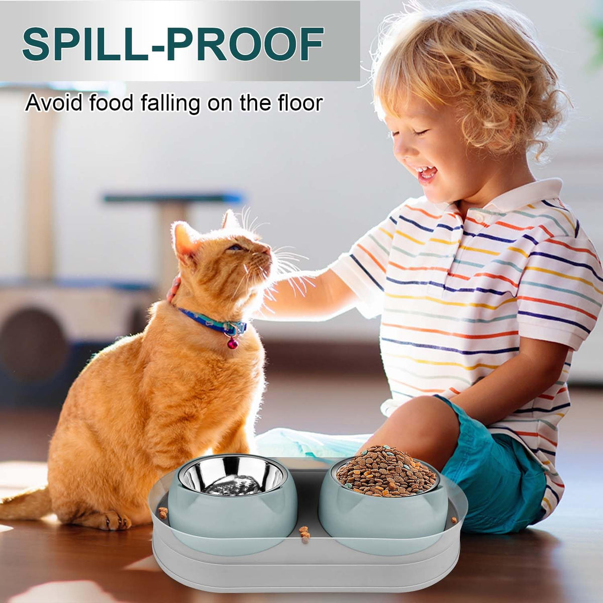 Tilted Stainless Steel Cat Food and Water Bowl Set F21432