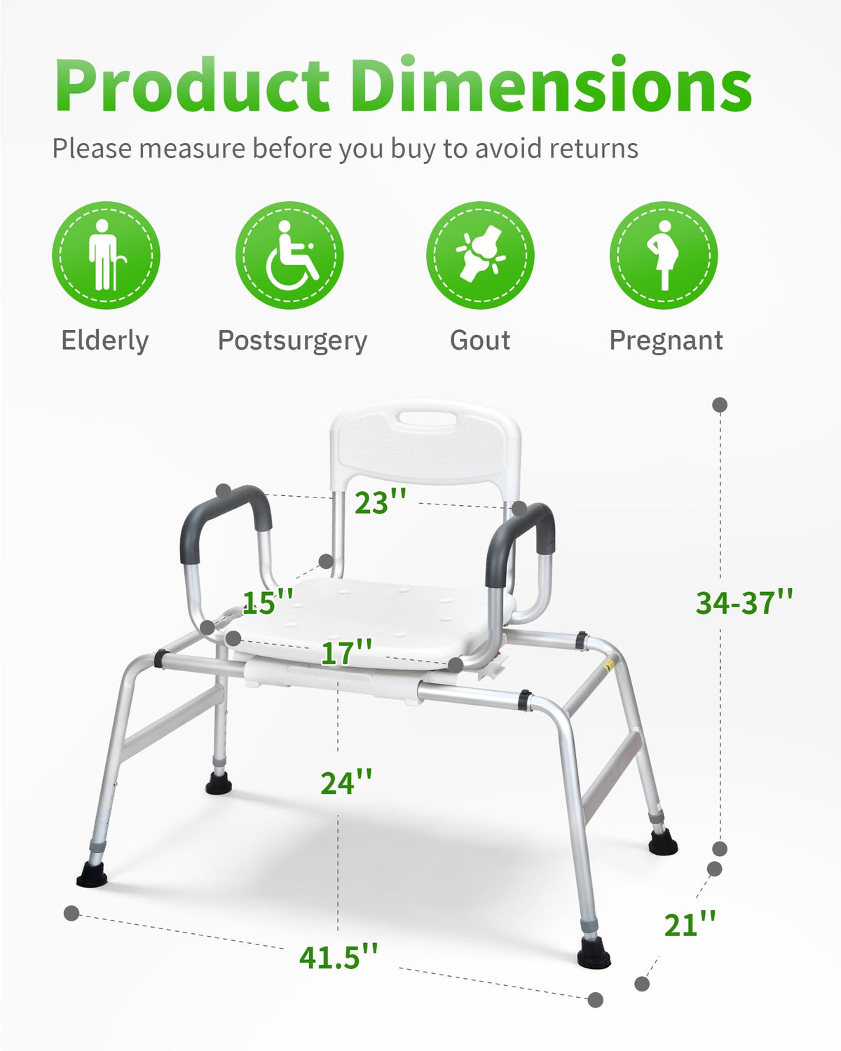 Heavy Duty Sliding Shower Chair with 360⁰ Swivel Seat D386673
