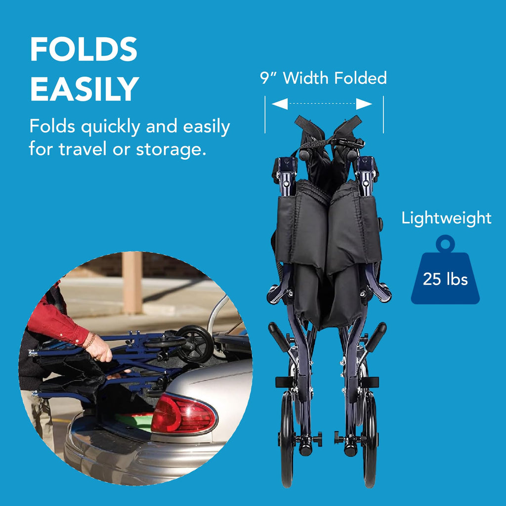 Folding Transport Wheelchair with 19 inch Seat J219