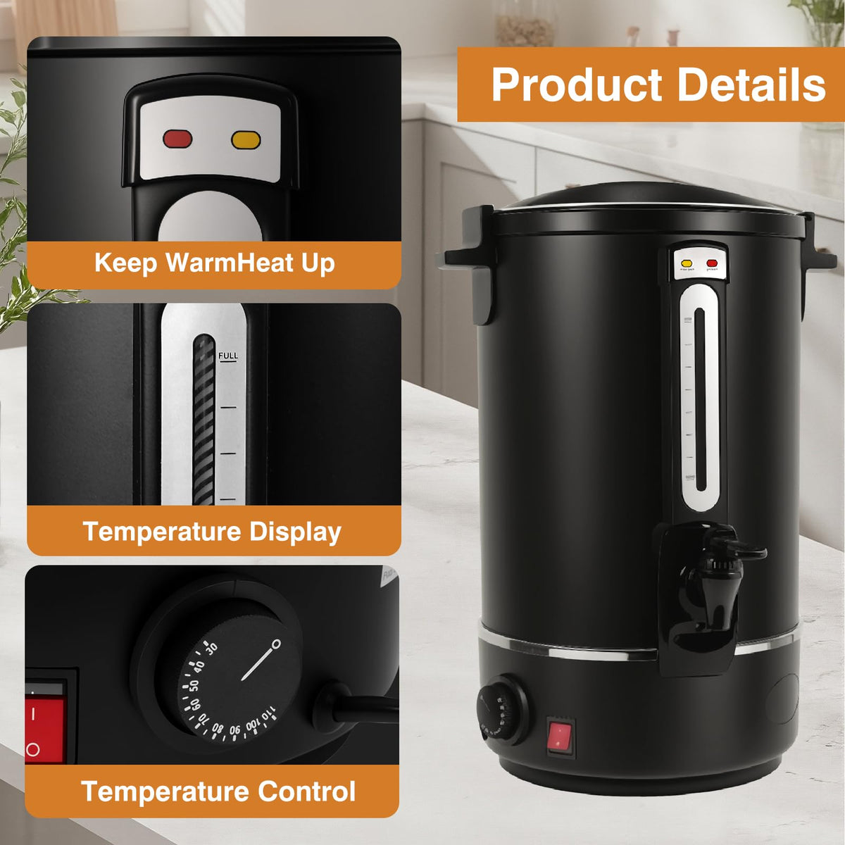 110 Cups Black Stainless Steel Commercial Coffee Urn U605