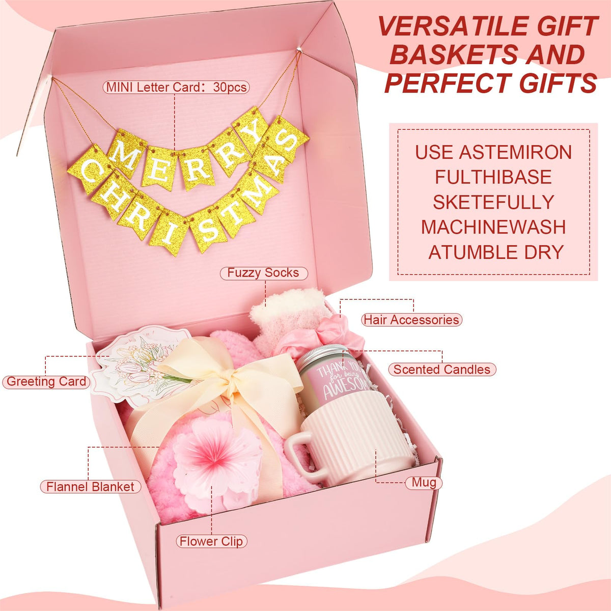 Birthday Gift Basket for Women, Spa Relaxation Set, Pink E635
