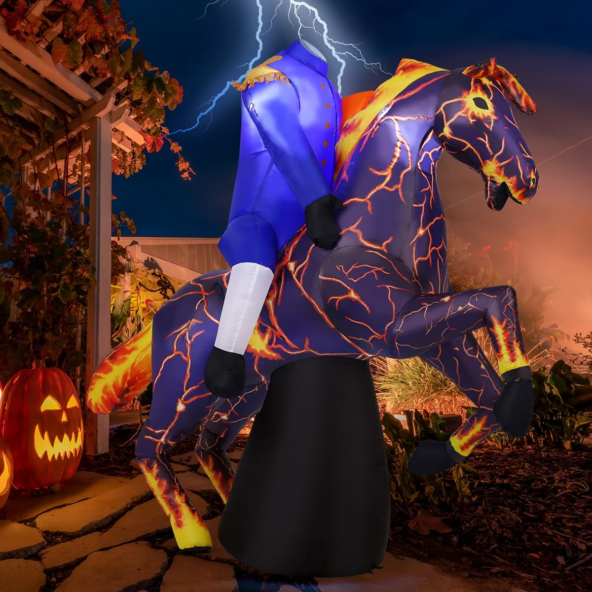 6FT Halloween Inflatables Headless Horseman with Built-in LEDs N972