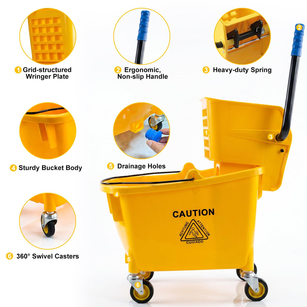 35 Quart Mop Bucket with Side Press Wringer on Wheels L1609