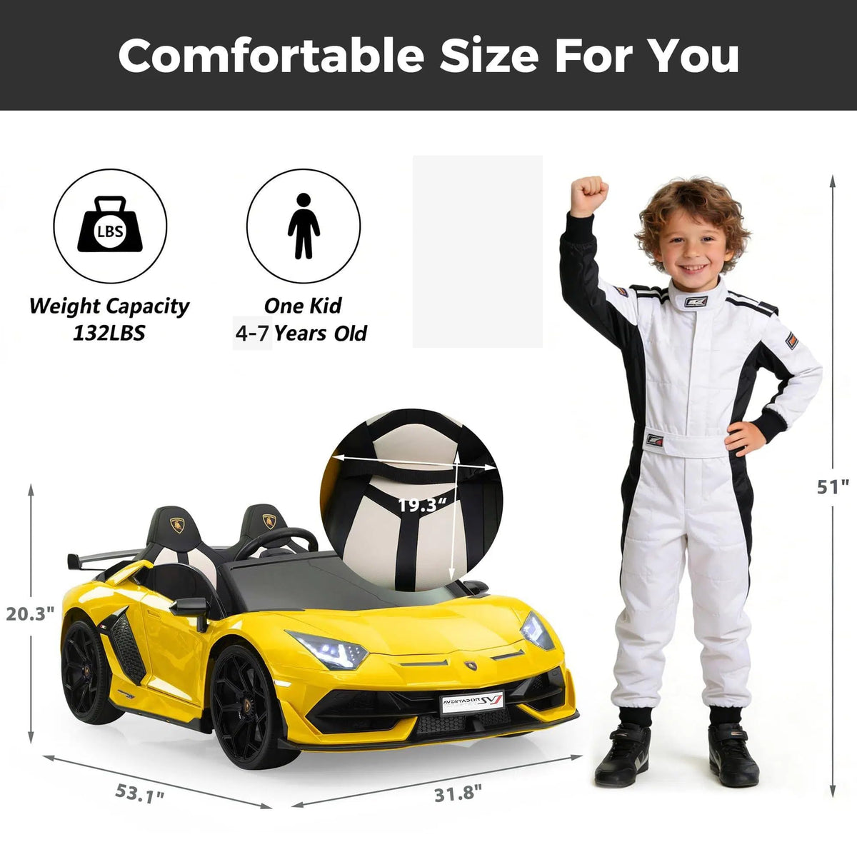 2-Seater Kids Ride on Car, 24V Electric Vehicle, Yellow D367