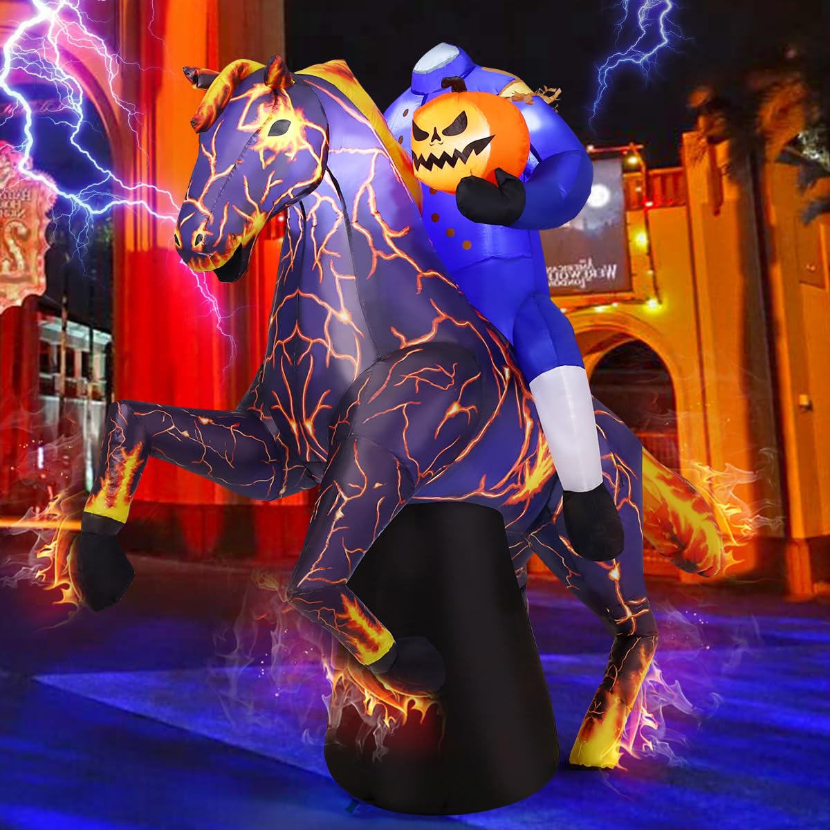 6FT Halloween Inflatables Headless Horseman with Built-in LEDs N972