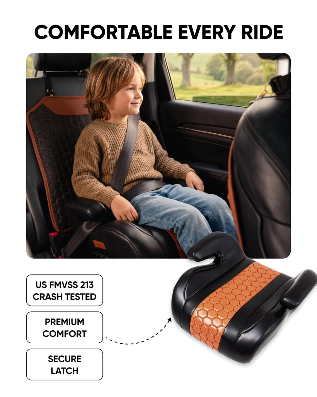 Backless Booster Car Seat with Latch Connectors, 40-100 lbs, Black-Brown T1551