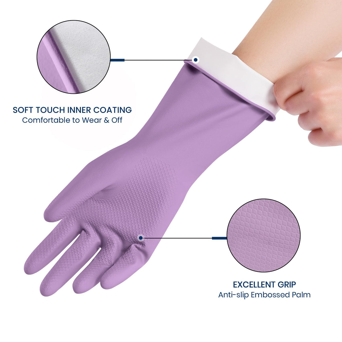 4 Pairs Reusable Rubber Cleaning Gloves with Flocked Lining and Non-Slip Grip H87315