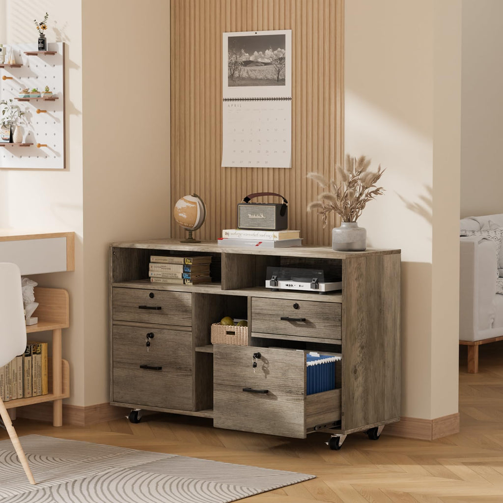 Rustic Grey 4 Drawer File Cabinet with Lock W170