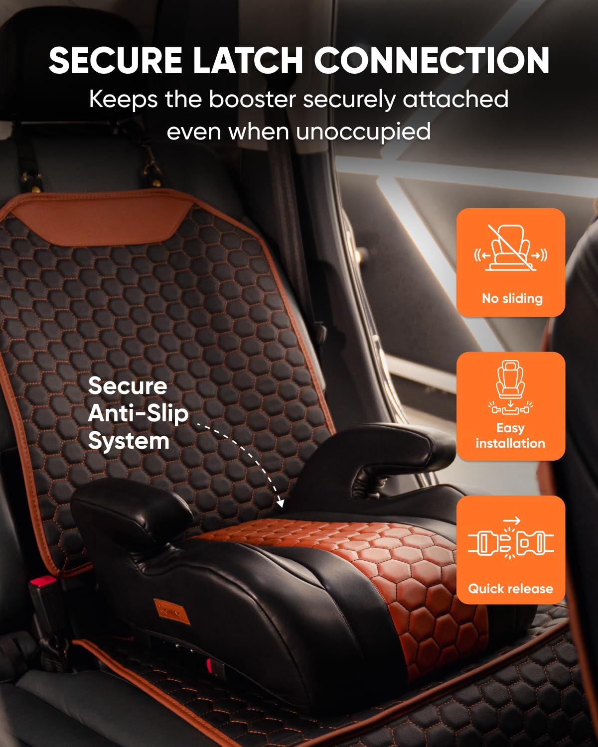 Backless Booster Car Seat with Latch Connectors, 40-100 lbs, Black-Brown T1551